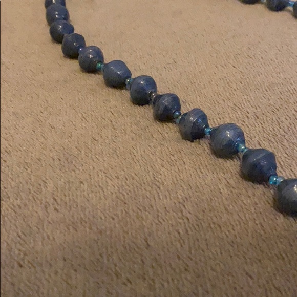 Handmade Paper Bead Necklace from Uganda Blue - Picture 3 of 4
